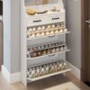 Shoe Cabinet With 3 Doors 2 Drawers With Hanger, PVC Door With Shape, Large Space For Storage - White - Image 6