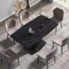 63" Artificial Stone Black Curved Black Metal Leg Dining Table - Black - Image 2