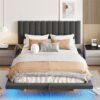 Queen Size Upholstered Hydrualic Platform Floating Bed With LED Light And USB Port - Gray - Image 20