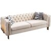 Chesterfield - Modern Tufted Velvet Living Room Sofa, 84.25''W Couch - Cream - Image 6