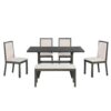 Topmax - 6 Piece Farmhouse Classical Dining Table Set With Trestle Legs, Kitchen Table Set For 6 With 4 Upholstered Dining Chairs And Bench - Gray - Image 10