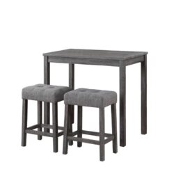 Lux - 3 Piece Counter Height Pub Table With Tufted Stools (Set of 3) - Gray
