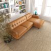 Allison - Right Facing Leather Sectional Sofa - Tan - Image 9
