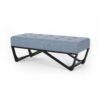 Upholstered Ottoman With Button Tufted Waffle Stitch And Black Geometric Legs - Light Blue - Image 2