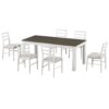 7 Piece Wooden Dining Table Set Mutifunctional Extendable Table With Leaf And 2 Drawers, 6 Dining Chairs With Soft Cushion - Brown / White - Image 9