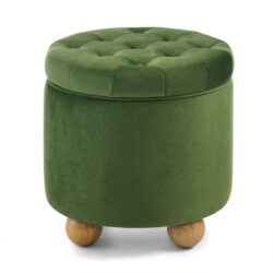 Modern Round Flannel Button Storage Ottoman With Reversible Lid - Green