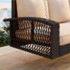 3 Person Porch Swing With Chains, Large Patio Swing Bench With Cushions For Backyard, Garden, And Poolside - Brown - Image 3