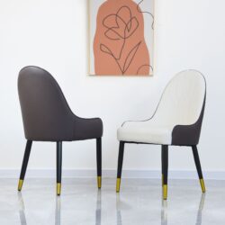 Modern Sponge-Filled Dining Chair, Solid Wood Metal Legs, Suitable For Restaurants, Living Rooms And Rooms- (Set of 2) - Dark Brown / White