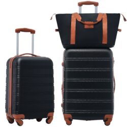 Hardshell Luggage Sets 2 Pieces + Bag Spinner Suitcase With Tsa Lock Lightweight 20" / 24" - Black / Brown