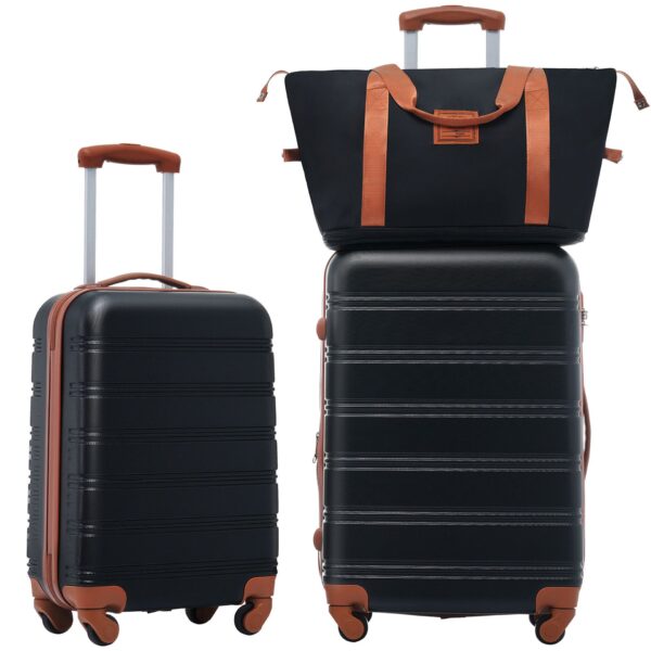 Hardshell Luggage Sets 2 Pieces + Bag Spinner Suitcase With Tsa Lock Lightweight 20" / 24" - Black / Brown