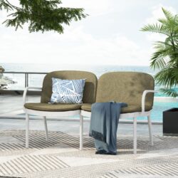 Luna - Outdoor Patio Loveseat - White / Green