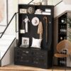 Entryway Bench With Coat Rack, 3 In 1 Design And Adjustable Shelves, Hall Tree With 7 Hooks For Entrance, Living Room - Black - Image 3