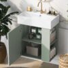 Modern Floating Bathroom Vanity With Ceramic Basin, Perfect For Small Bathrooms, Right Side Storage - Green - Image 3
