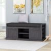 Wood Bench With 2 Open Shelves And Water Resistant Cushion - Dark Gray - Image 9