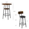 3 Piece Round Dining Table, Two-Level Small Dining Table With Storage, Bar Table, Two Upholstered Bar Chairs With Backrest - Antique Brown / Black - Image 4