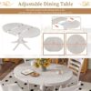 5 Piece Retro Functional Dining Table Set With Extendable Round Table And Upholstered Chairs - Antique White - Image 8