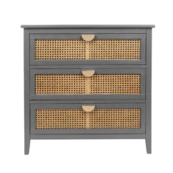3 Drawer Cabinet Natural Rattan Suitable For Bedroom - Gray