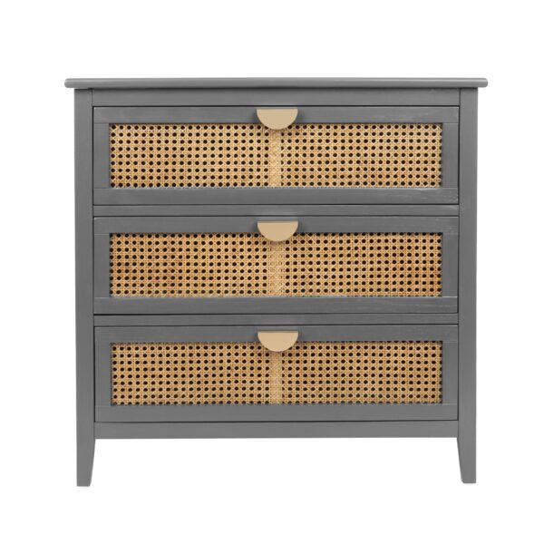 3 Drawer Cabinet Natural Rattan Suitable For Bedroom - Gray