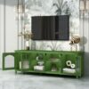 Stylish TV Cabinet, Entertainment CenterTV Stand, TVconsoletable, Media Console, Solidwood Frame, Changhong Glass Door, Metal Handle - Antique Green - Image 5