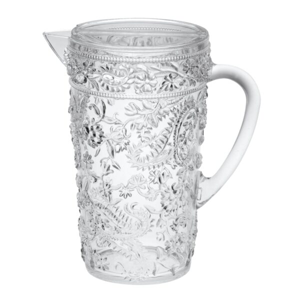 Paisley - 2.5 Quarts Water Pitcher With Lid, Unbreakable Acrylic Drink Pitcher With Spout, Bpa Free - Clear