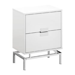 Accent Side Table, 2 Storage Drawer, Glossy Contemporary And Modern - White