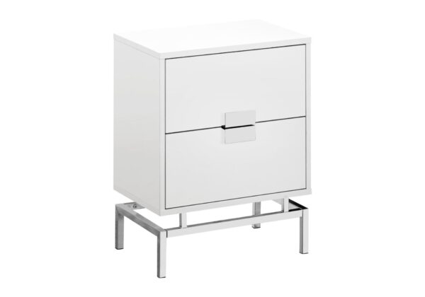 Accent Side Table, 2 Storage Drawer, Glossy Contemporary And Modern - White