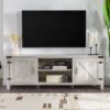 Rustic Farmhouse Double Barn Door 70" TV Stand For 80" TVs With Center Shelves - Stone Gray - Image 5