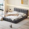 Queen Size Upholstered Platform Bed With Thick, Grounded Bed With Solid Frame - Gray - Image 7