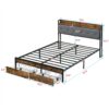 Modern Full Bed Frame With LED Lights, Upholstered Headboard, Storage Drawers, USB Charging - Brown / Gray - Image 12
