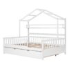 Full Size House Bed With Twin Size Trundle, Kids Bed With Shelf - White - Image 5