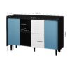 Modern Sideboard Buffet Cabinet With Doors And Unique Panel Styling - Black / Blue - Image 3