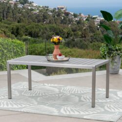 Coral Outdoor Aluminum Dining Table With Faux Wood Top - Gray