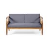 Aston - 2 Piece Wood Outdoor Patio Conversation Seating Set With Gray Cushions - Teak Brown - Image 9