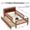Twin Size Bed With Headboard Storage Rack, 2 Under Bed Drawers, 3 - Side Guardrails For Safety And Security - Walnut - Image 17