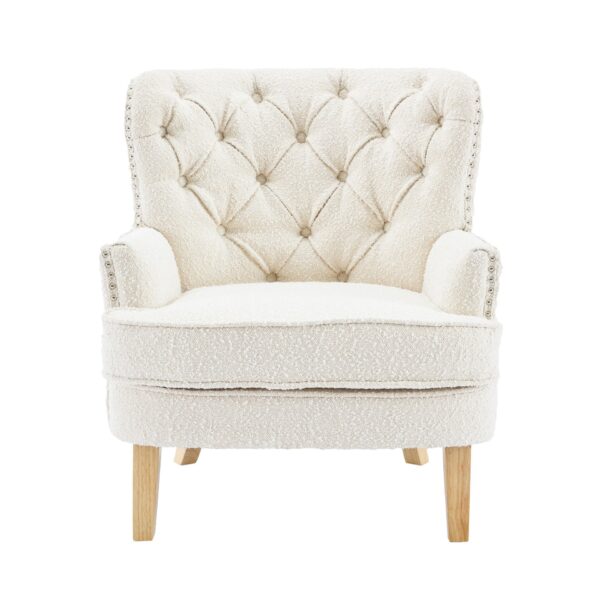 Vintage Style Club Chair, Granular Plush Fabric, Rubber Wood Legs - Almond