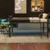 Full Size Modern Gaming Mid Loft Bed With Desk And LED Lights - Black - Image 4