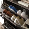 Farmhouse Shoe Storage Cabinet With Barn Door Design, 2 Flip Drawers, Hooks - Dark Oak - Image 10