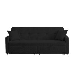3 In 1 Convertible Sleeper Sofa Bed, Modern Fabric Loveseat Futon Sofa Couch Pullout Bed, Small Love Seat Lounge Sofa Reclining Backrest, Pillows, Pockets, Home Furniture For Living Room - Black