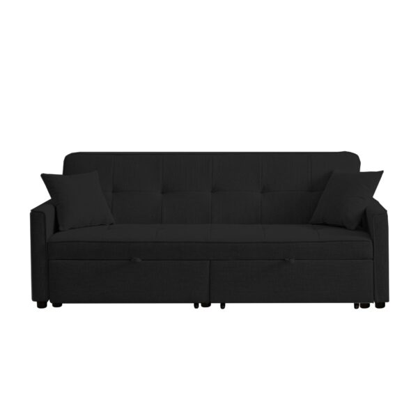 3 In 1 Convertible Sleeper Sofa Bed, Modern Fabric Loveseat Futon Sofa Couch Pullout Bed, Small Love Seat Lounge Sofa Reclining Backrest, Pillows, Pockets, Home Furniture For Living Room - Black