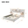 Queen Size Upholstered Platform Bed, 2 Outlets And USB Charging Ports On Both Sides, 2 Bedside Pillows, Storage Shelves - Beige - Image 12