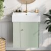 Modern Floating Bathroom Vanity With Ceramic Basin, Perfect For Small Bathrooms, Left Side Storage - Green - Image 3