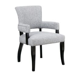 Contemporary Arm Dining Chair With Nailhead Trim - Gray / Black Noir