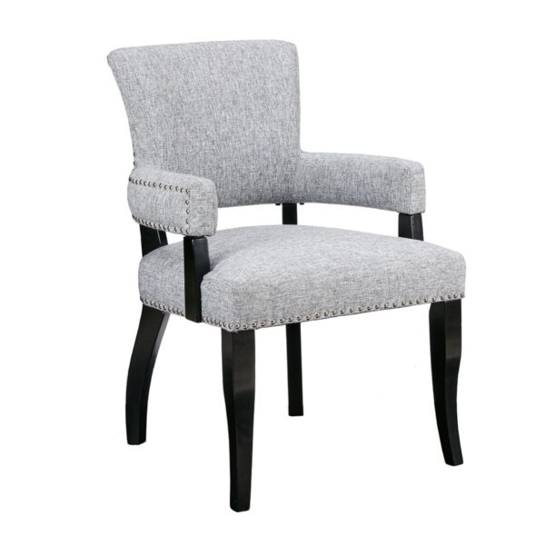 Contemporary Arm Dining Chair With Nailhead Trim - Gray / Black Noir