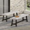 Tranquilizer - Outdoor Acacia Wood Bench With Slat Panel Design (Set of 2) - Sandblasted Light Gray / Black - Image 2