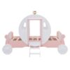Twin Size Princess Carriage Bed With Crown, Platform Car Bed With Stair - White / Pink - Image 5
