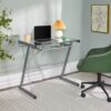 Modern Metal And Glass Computer Desk With Keyboard Tray - Silver - Image 7