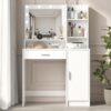 Vanity Desk With Mirror & Light, Large Drawer Three Level Storage Dresser, 3 Lighting Modes Adjustable Brightness, Bedroom Dressing Table - White - Image 2