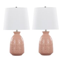 Claudia - Contemporary Lamp (Set of 2) - Rose Tan / Polished Nickel / White