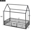 Twin Size Metal House Bed With Fence And Door - Black - Image 3