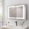 Bathroom Medicine Cabinet With Lights, LED Medicine Cabinet With Mirror, Wall Cabinet With Shelves, Double Door Lighted Medicine Cabinet With Defogger, Dimmable, Wall Mount - Silver - Image 7